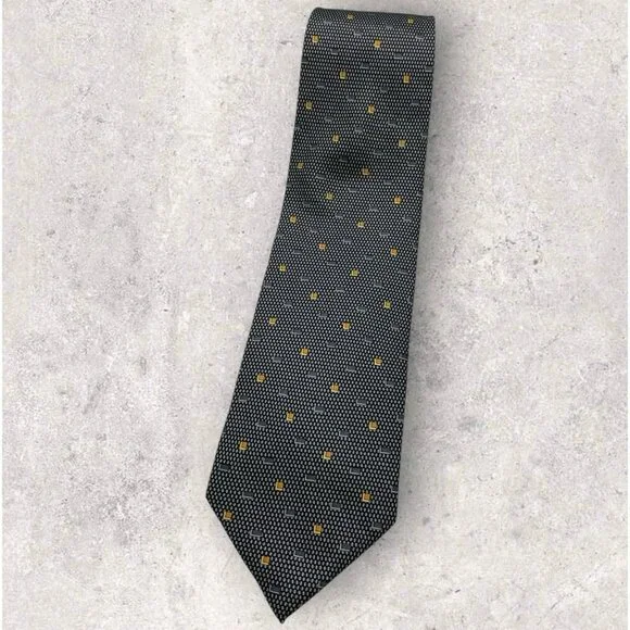 BROOKSFIELD Silk Tie ITALY Gray Gold Geometric W:3.7" EUC - Picture 1 of 6